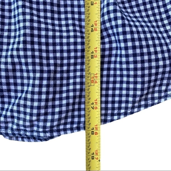 Mossimo Y2K Target Navy Blue Gingham Plaid Picnic Off the Shoulder Blouse Small - Picture 13 of 14